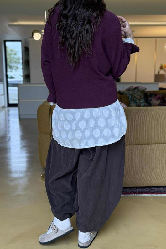 Conrad Batwing Ruffle Cuff Knit Damson